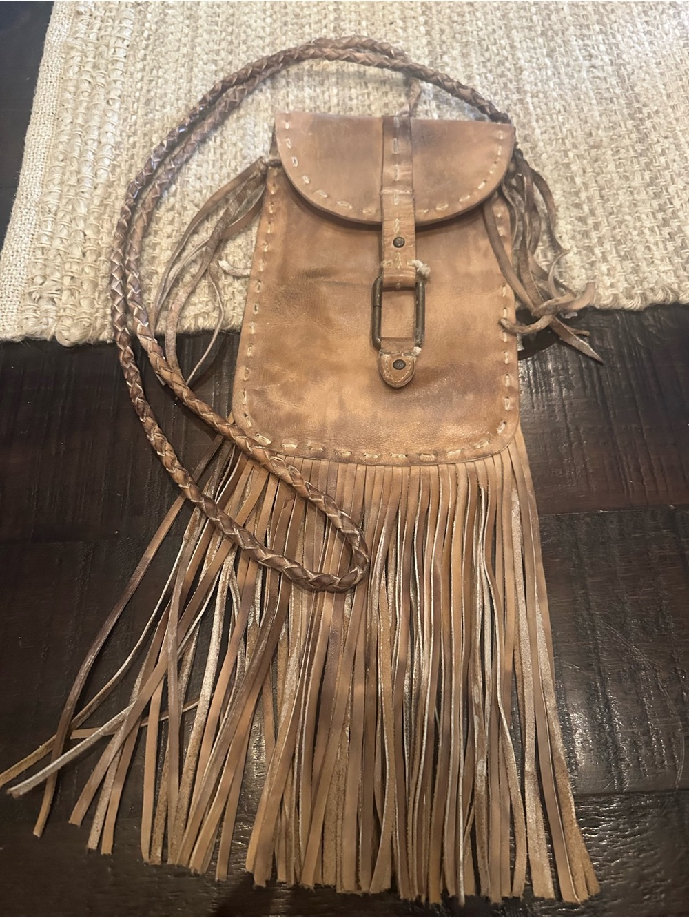 Bed Stu NWOT Fringed Leather Crossbody Bag in Saddle Brown